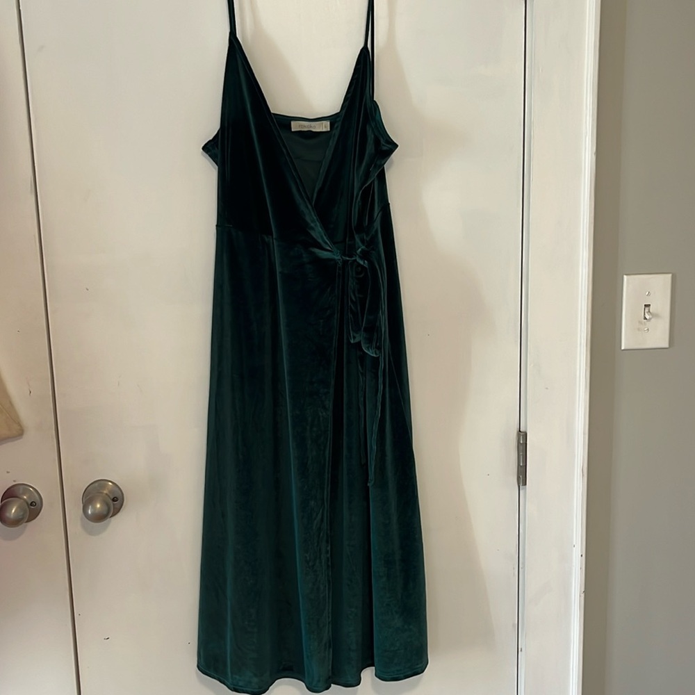 Green Velvet Midi Wrap Dress